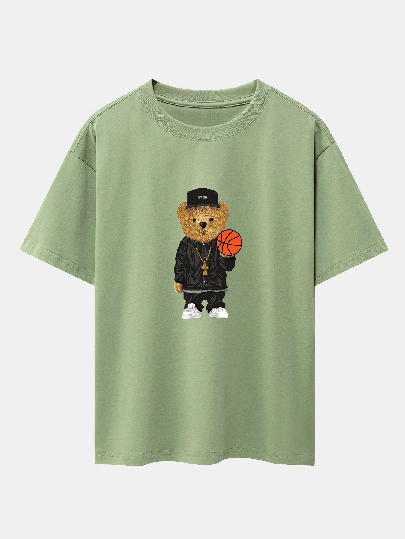 Basketball Bear Print Drop Shoulder Oversize T-Shirt