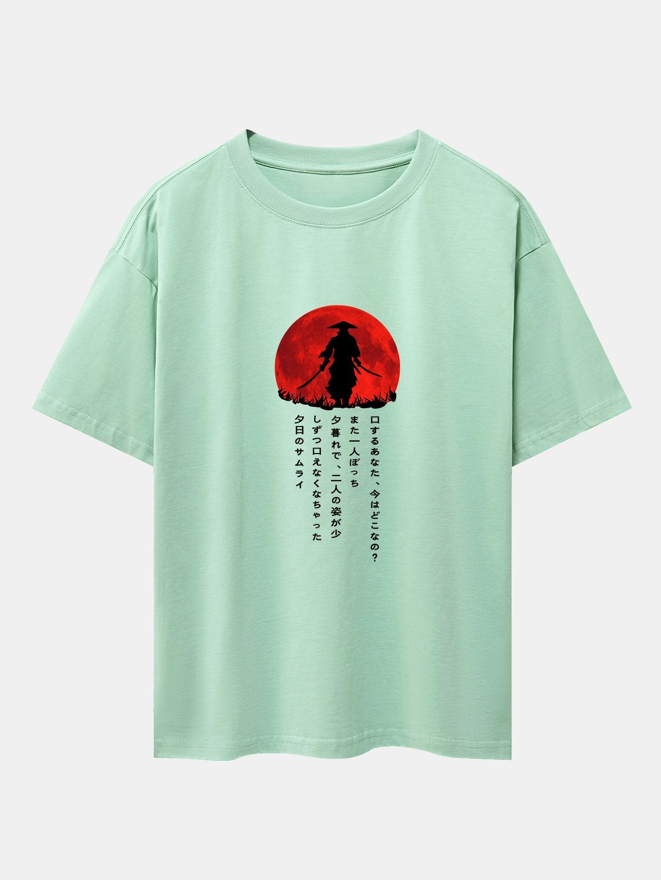 Japanese Samurai Print Drop Shoulder Oversize T-Shirt