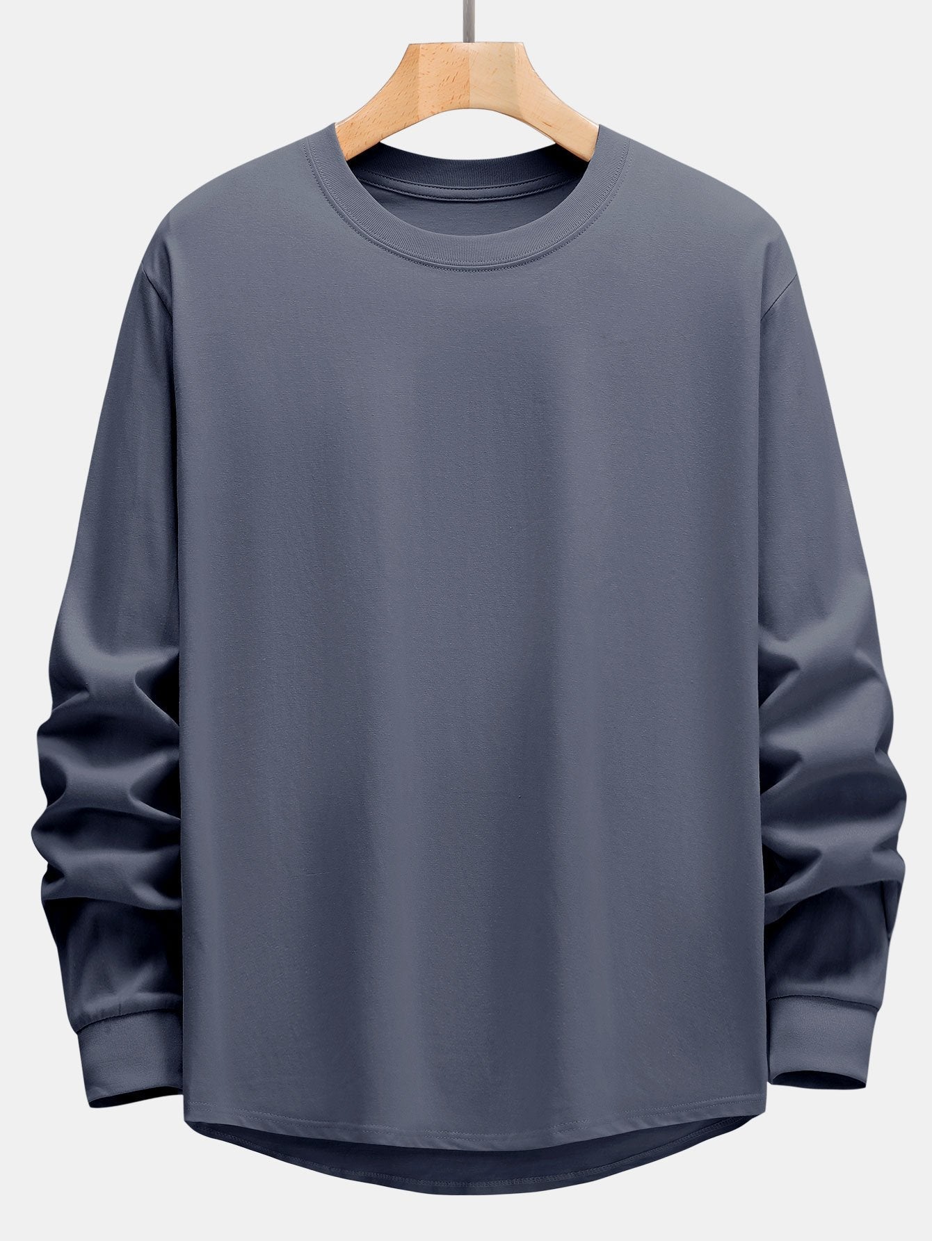 Basic Long Sleeve Heavy Weight Arc Hem T-Shirt