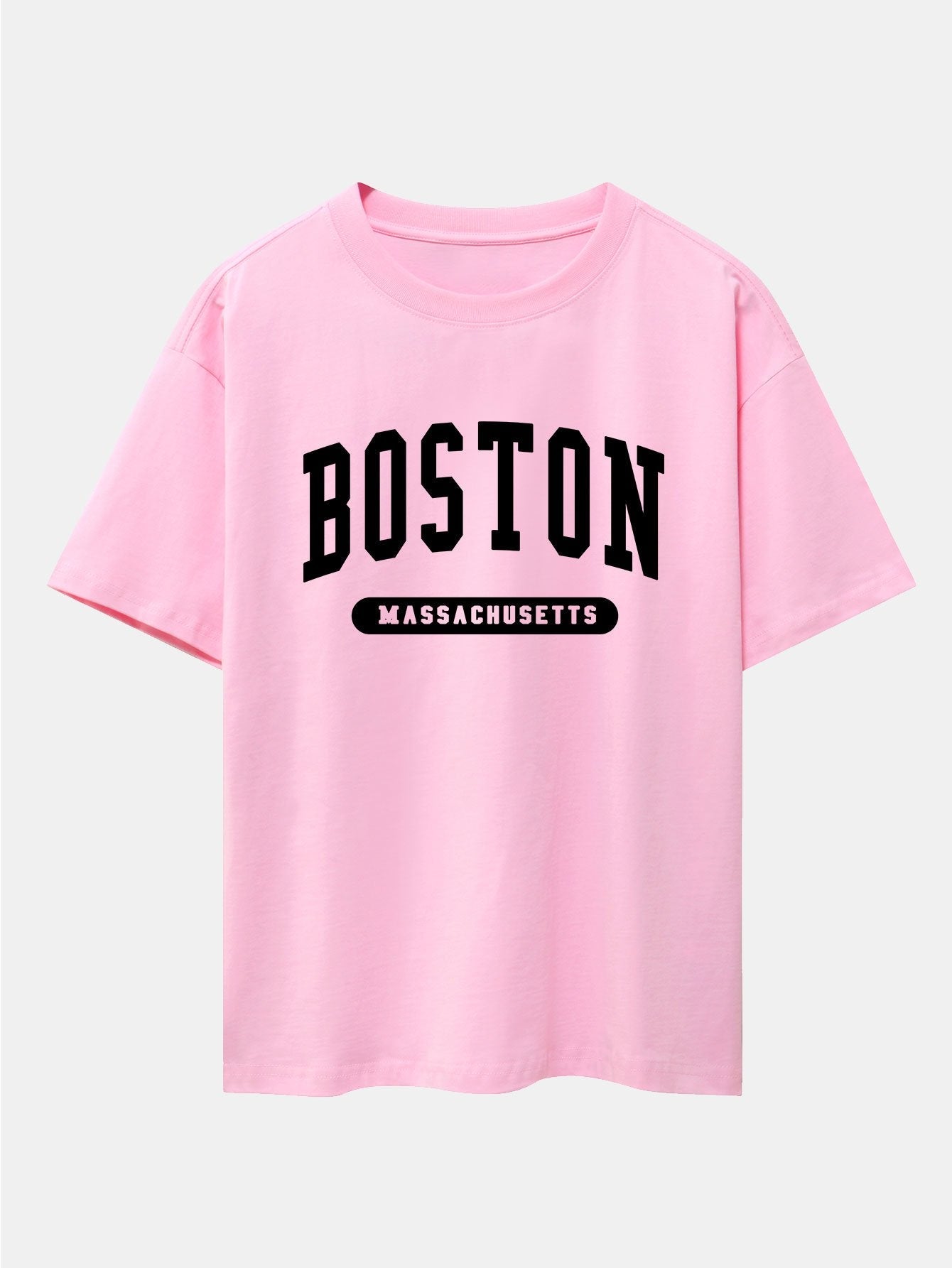 Boston Slogan Print Drop Shoulder Oversize T-Shirt