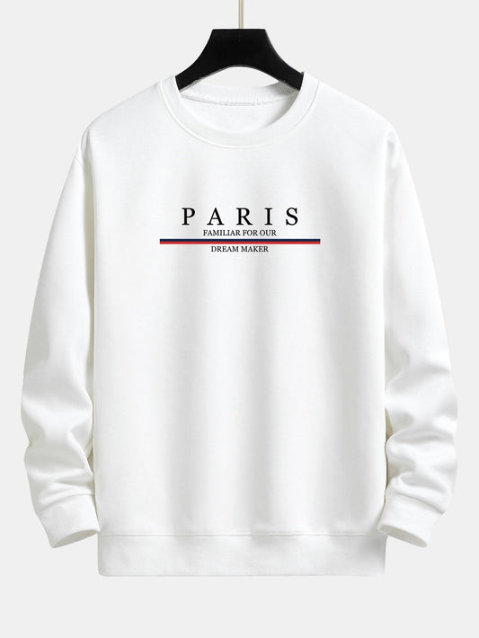 Sweat-shirt coupe décontractée à rayures et slogan Paris