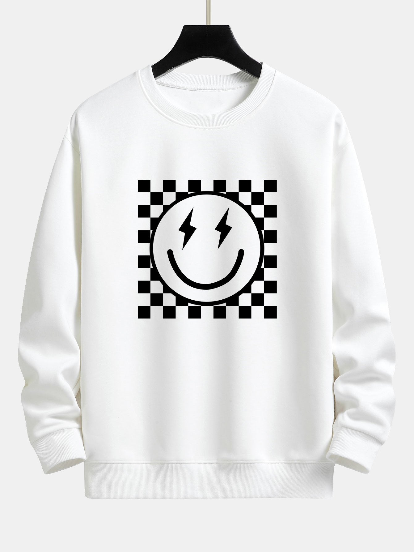 Chessboard Smiley Face Print Relax Fit Sweatshirt