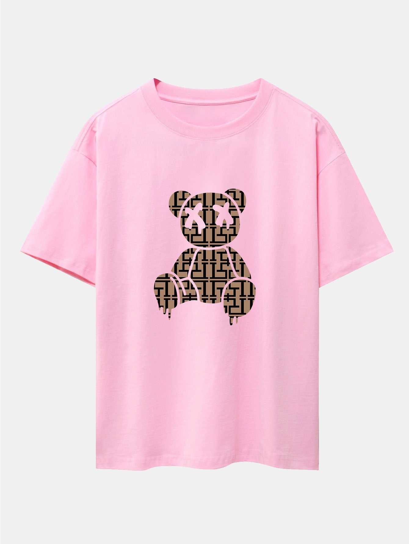 Geometric Dissolving Bear Drop Shoulder Oversize T-Shirt