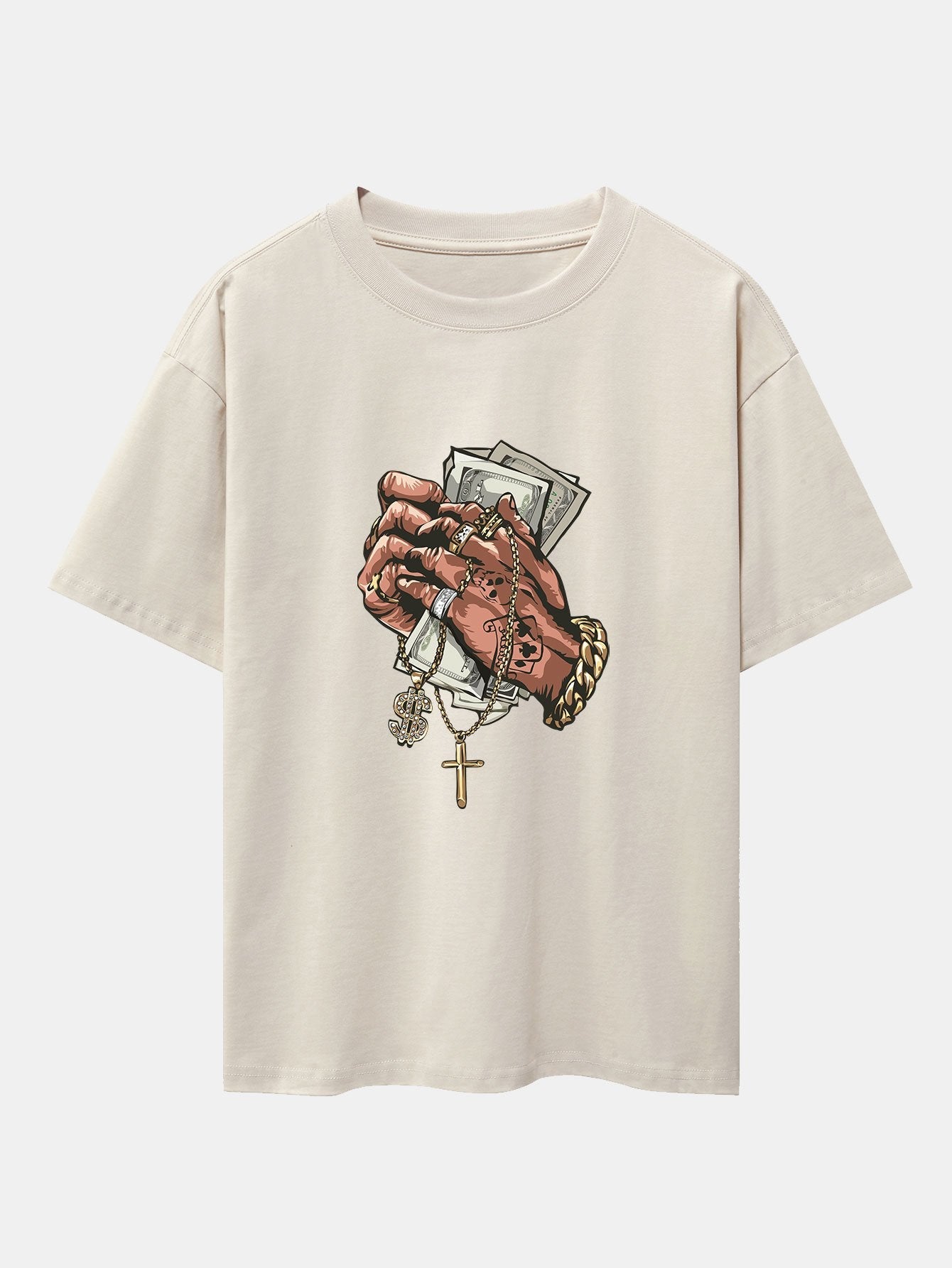 Hand Holding Cash Print Drop Shoulder Oversize T-Shirt