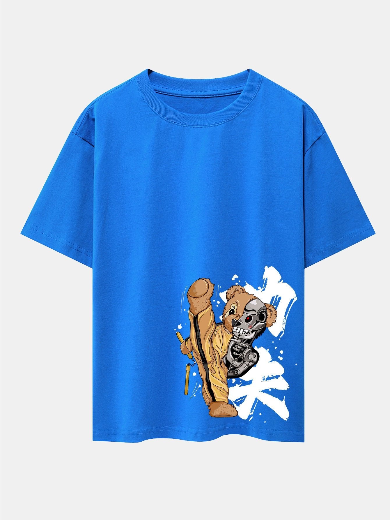 Kung Fu Bear Print Drop Shoulder Oversize T-Shirt