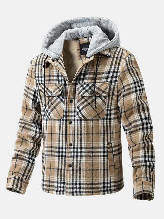 Teddy Fleece Lined Detachable Flannel Plaid Hooded Coat