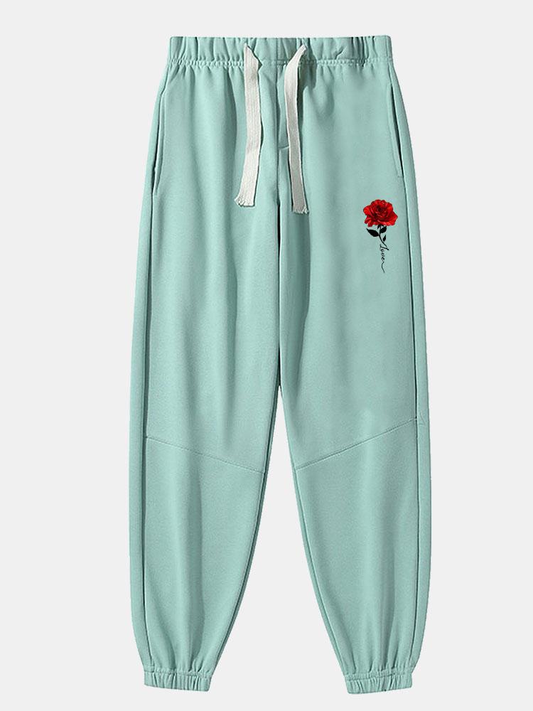 Pantalon de jogging en coton mélangé à imprimé roses