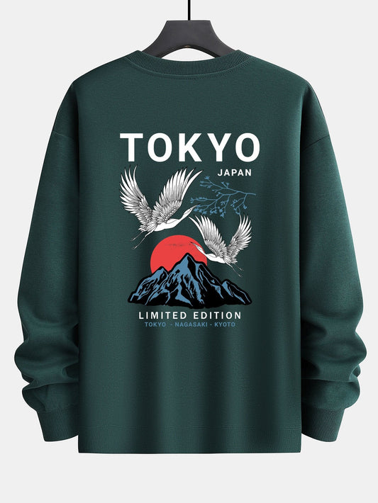 Sweat-shirt coupe décontractée à imprimé Tokyo Crane dans le dos