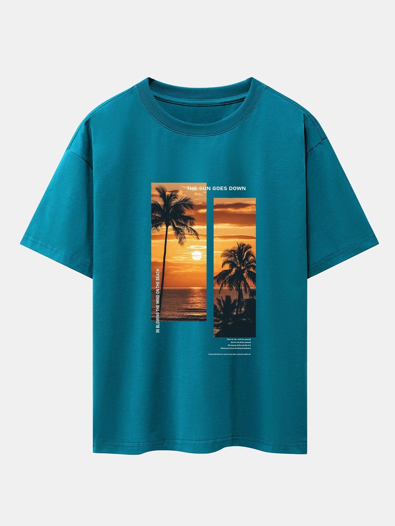 Palm Trees Beach Landscape Slogan Print Drop Shoulder Oversize T-Shirt