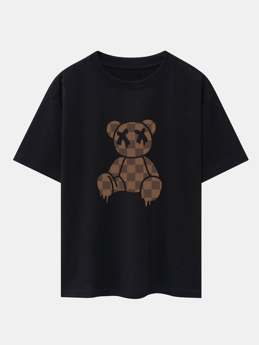 Checkerboard Dissolving Bear Drop Shoulder Oversize T-Shirt