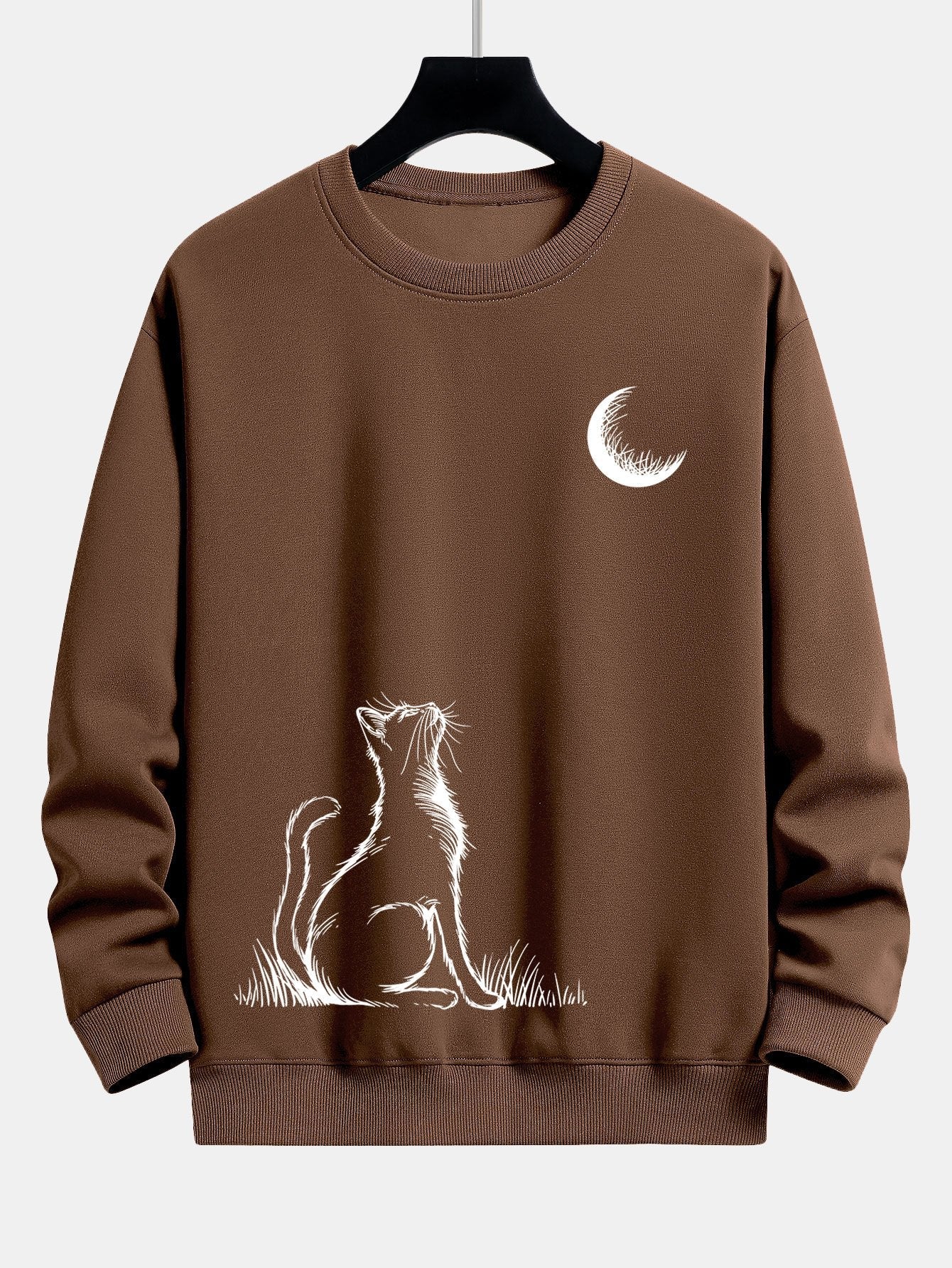 Sweat-shirt coupe décontractée à imprimé chat regardant la lune