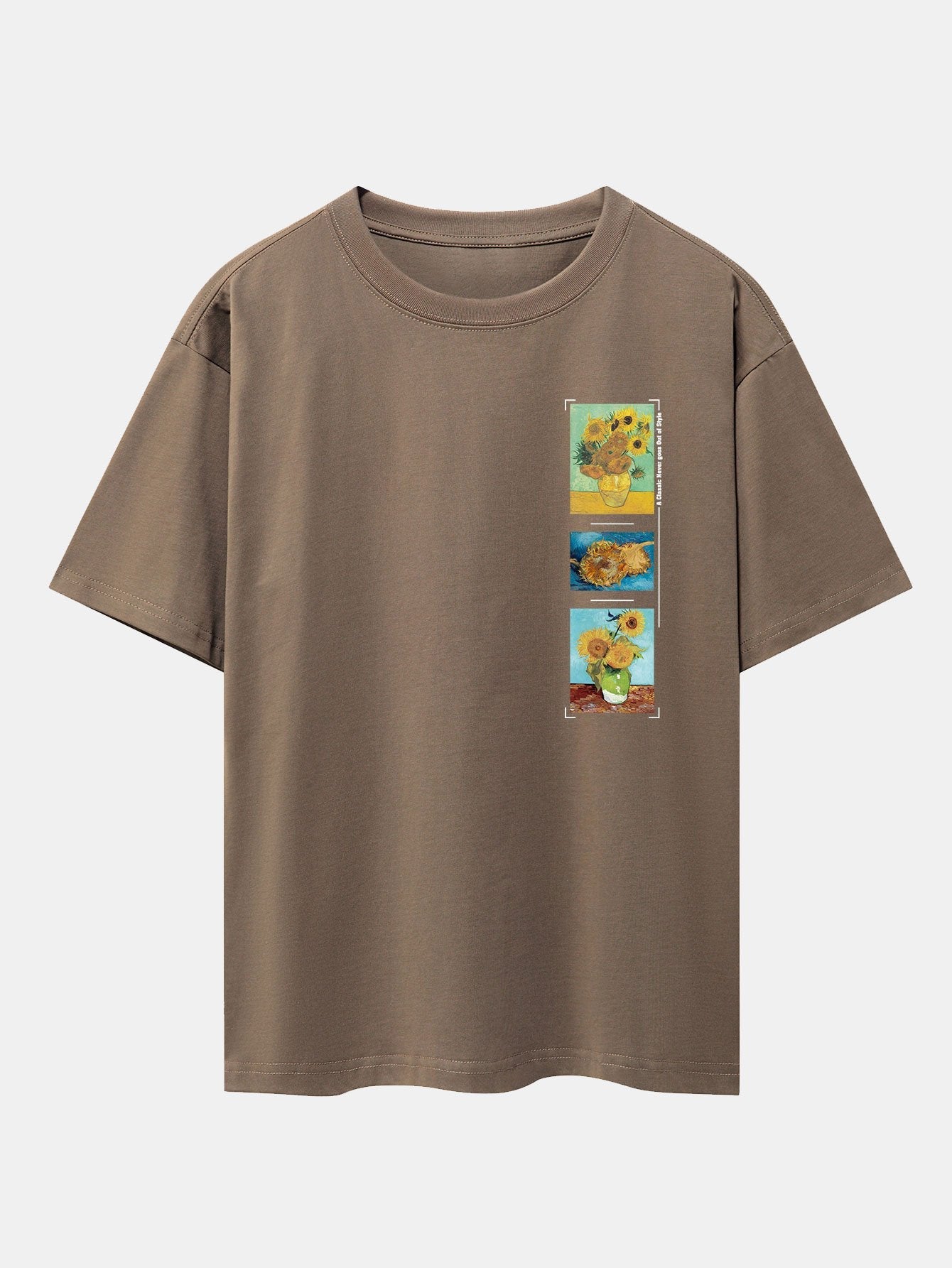 Sunflower Oil Painting Print Drop Shoulder Oversize T-Shirt