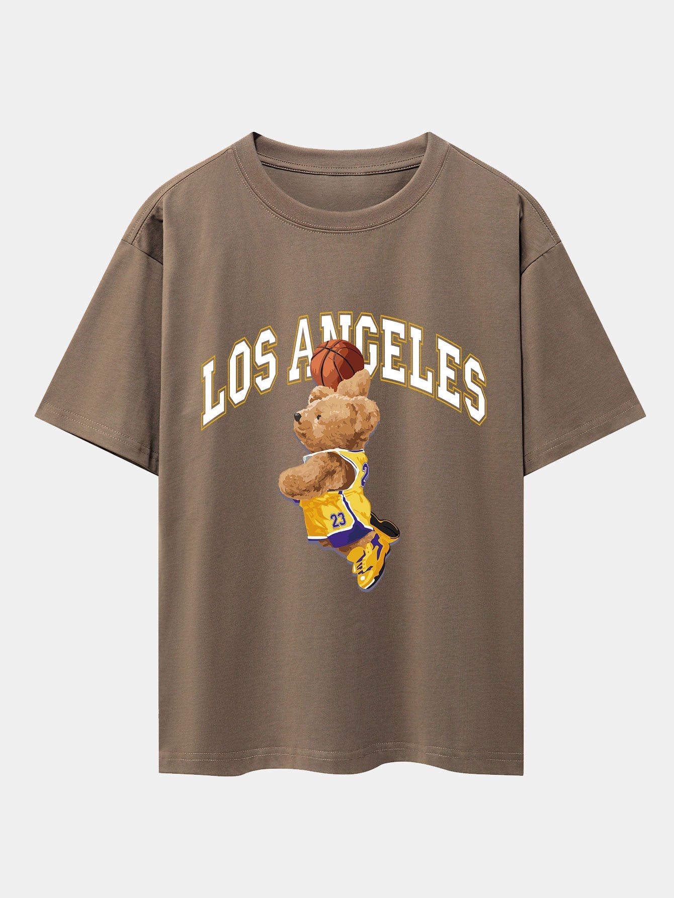 Los Angeles Basketball Bear Print Drop Shoulder Oversize T-Shirt