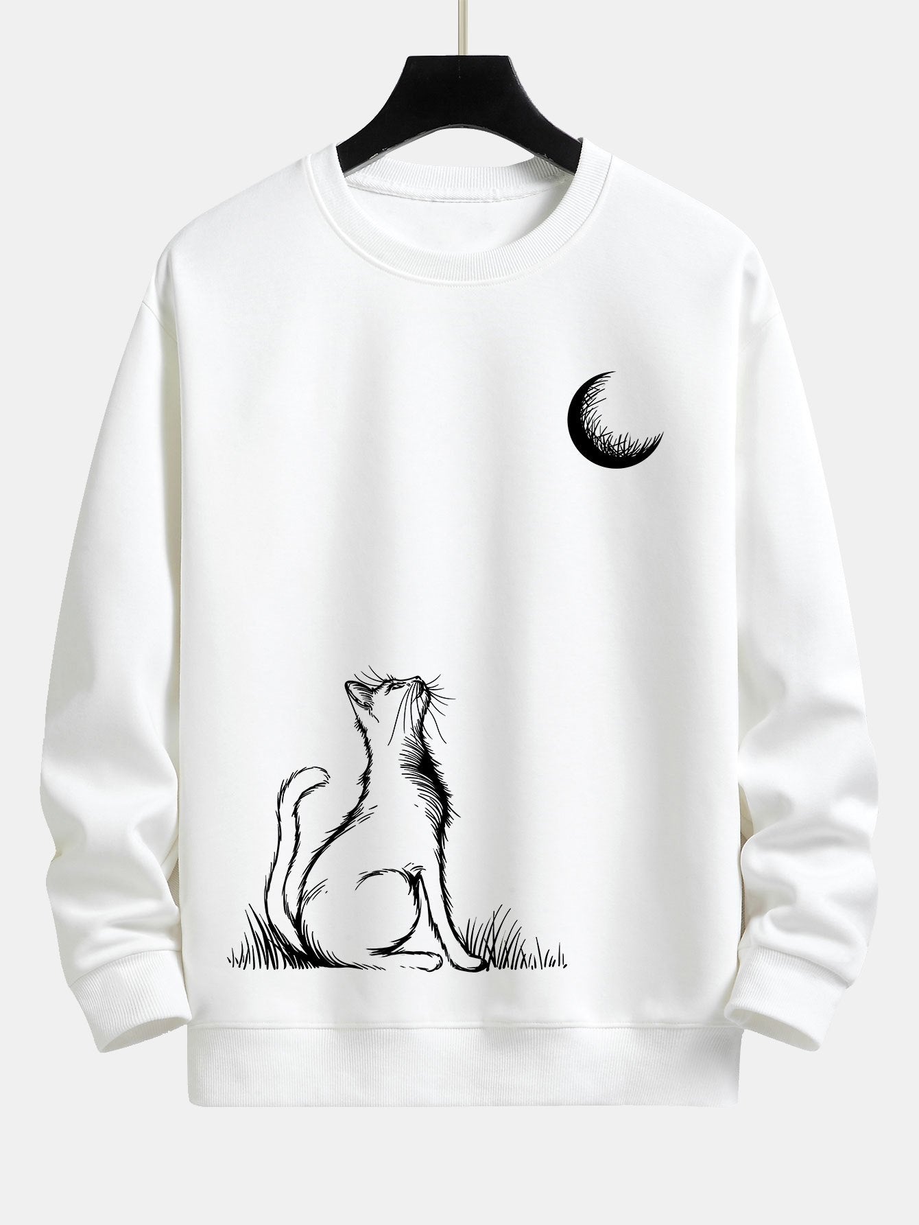 Sweat-shirt coupe décontractée à imprimé chat regardant la lune