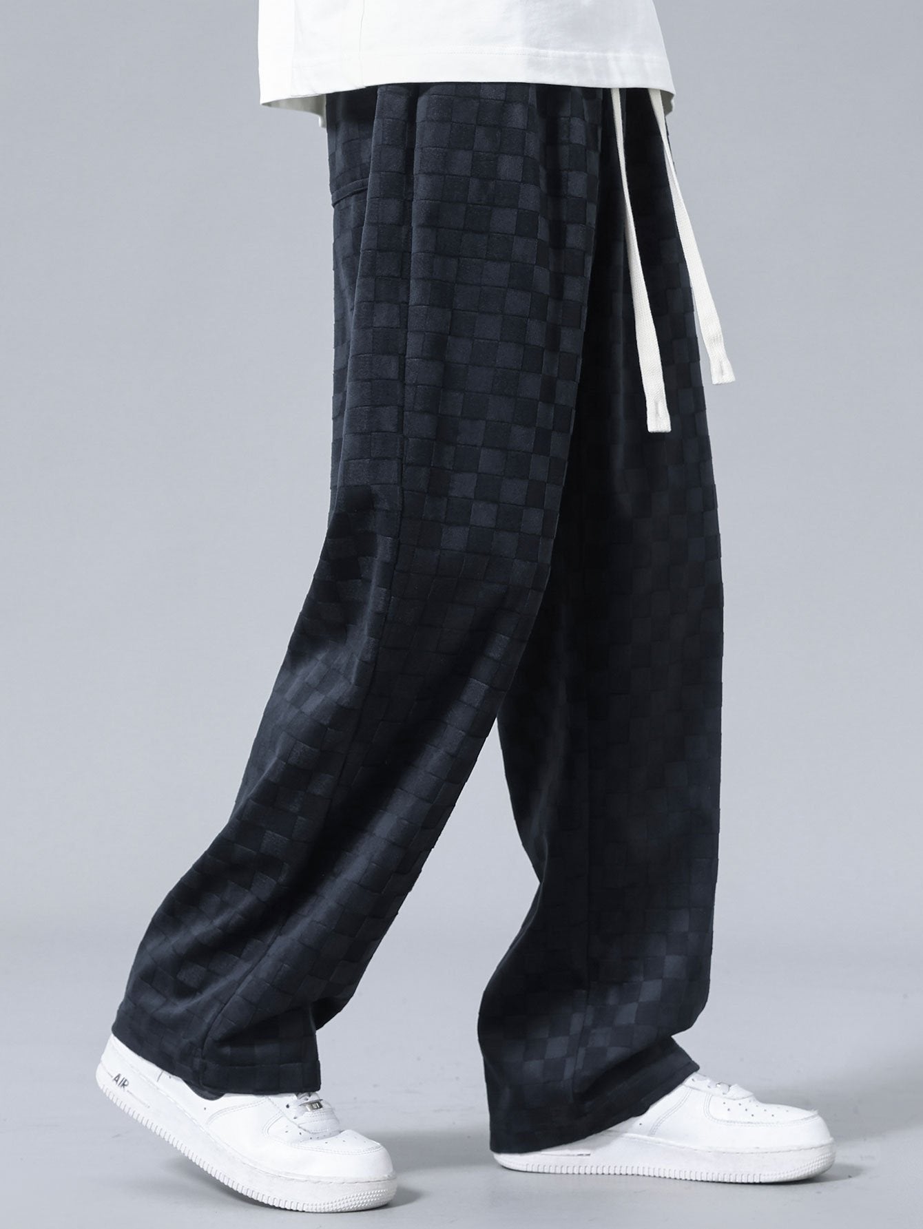 Pantalon droit à damier