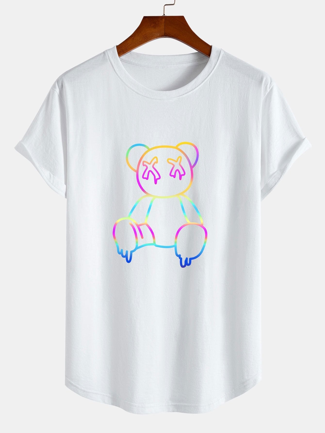 Multicolor Bear Print Cotton Arc Hem T-Shirt