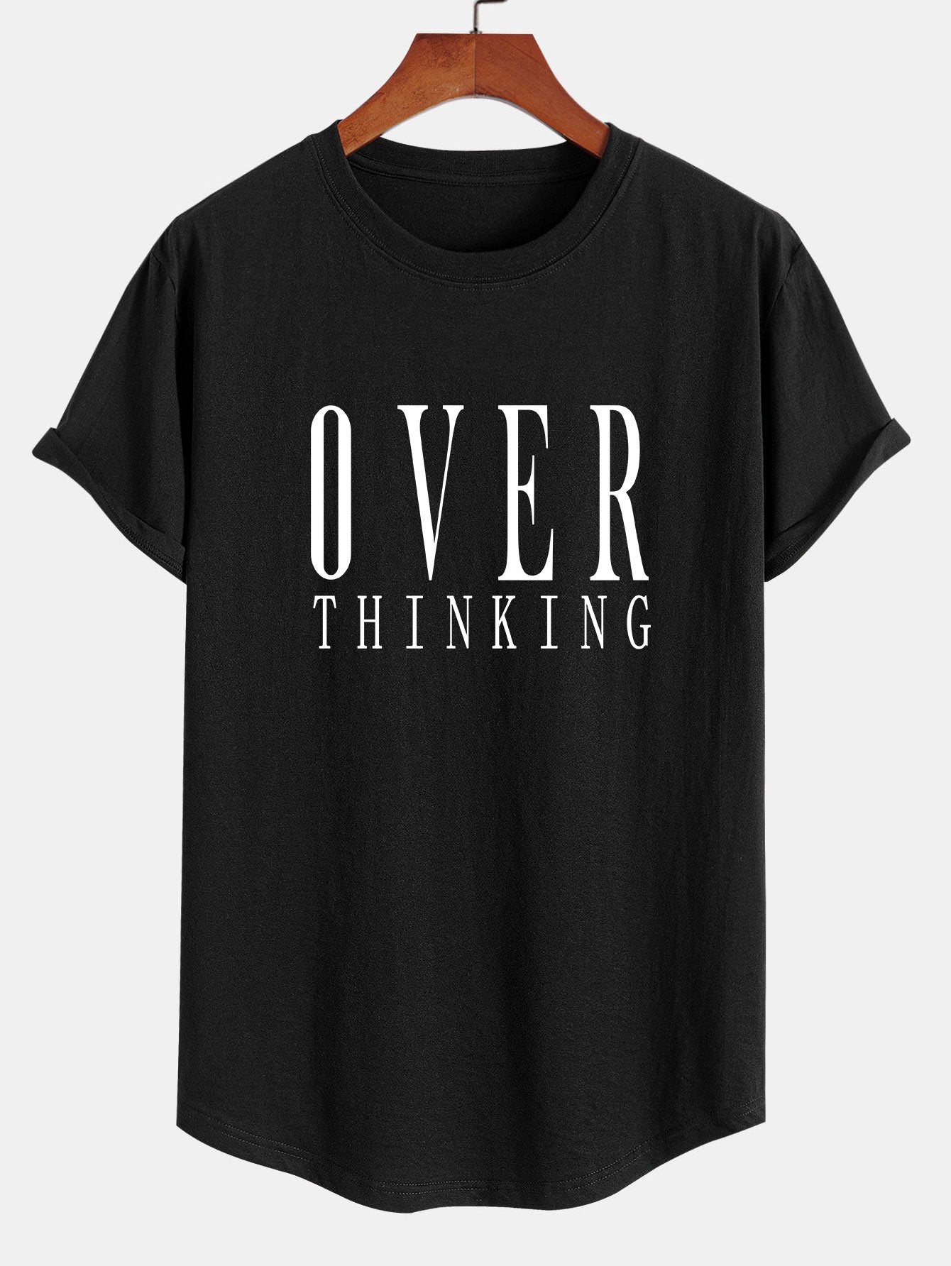 Over Thinking Print Cotton Arc Hem T-Shirt