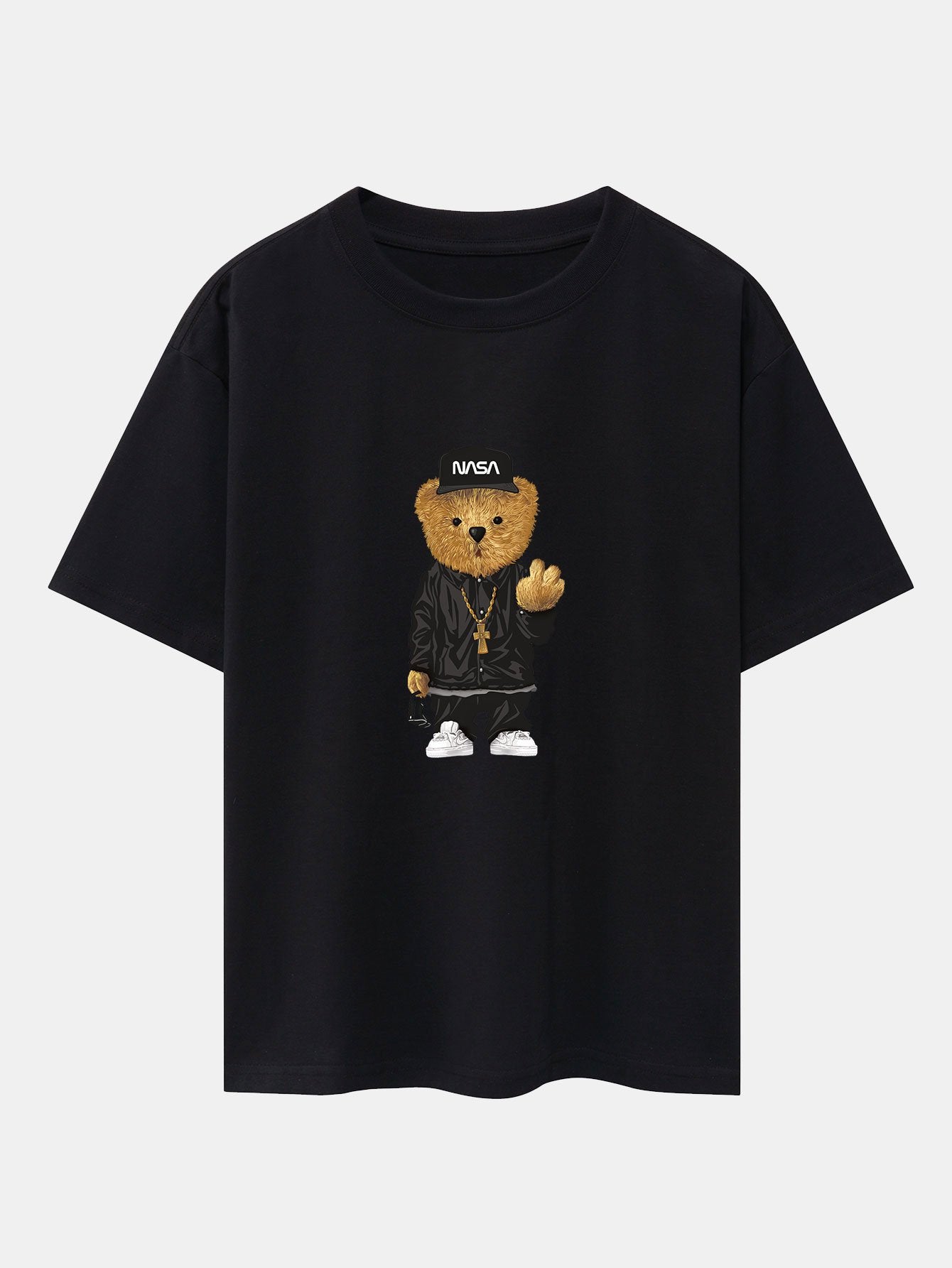 Hip Hop Bear Print Heavy Weight Oversize T-Shirt