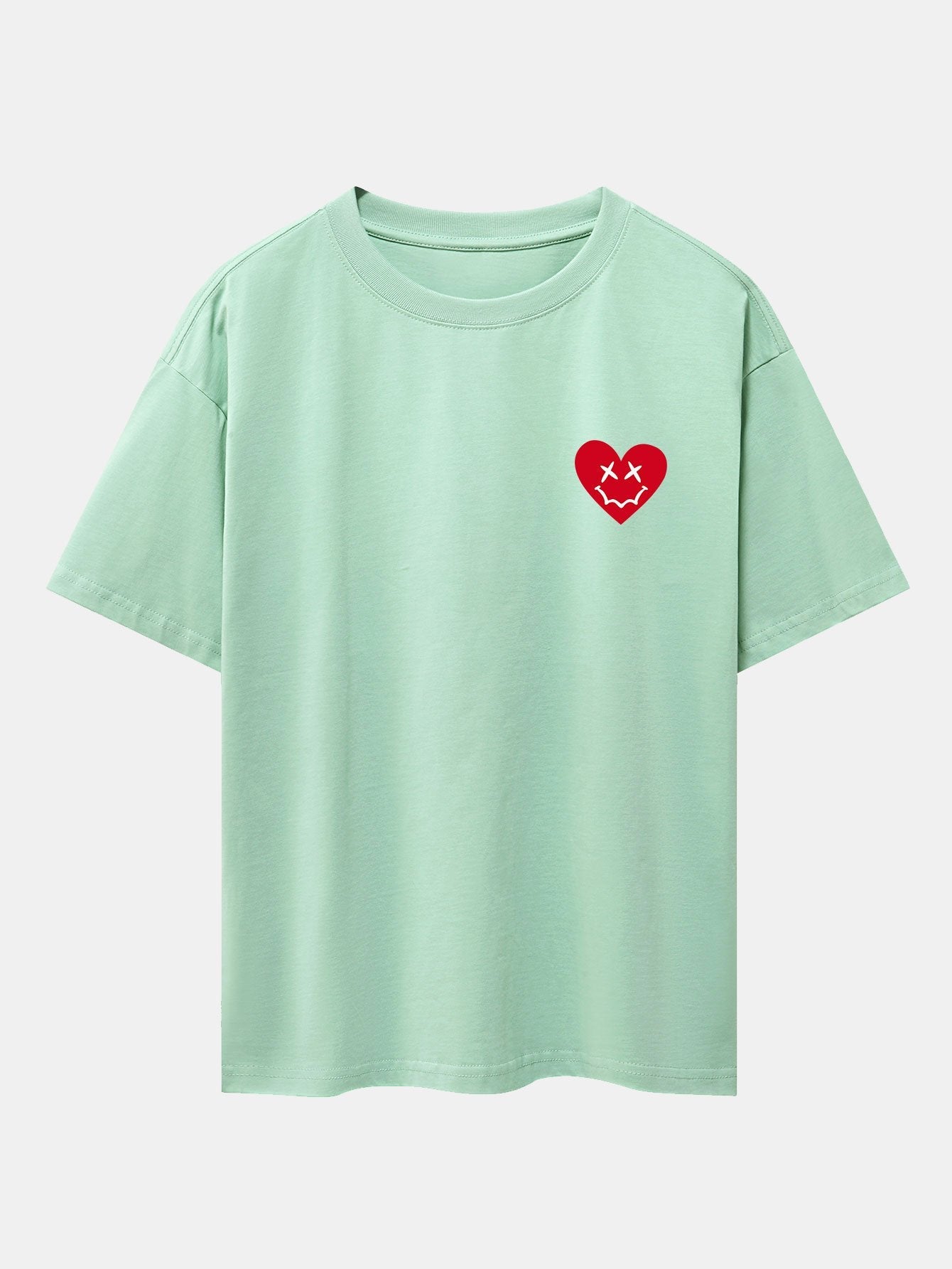 Smiley Heart Print Drop Shoulder Oversize T-Shirt