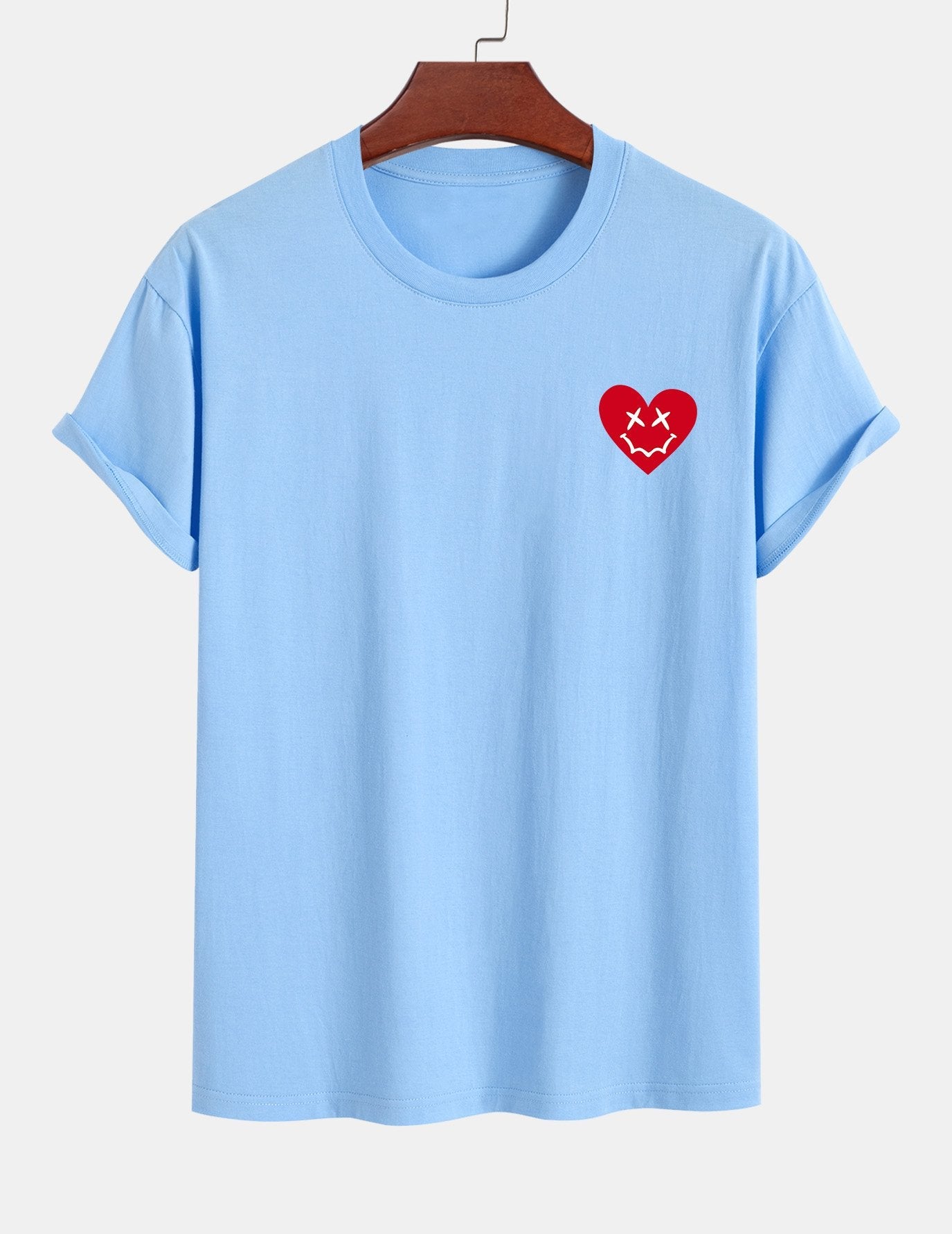 Regular Fit Heart Smiley Face Print Cotton T-Shirt