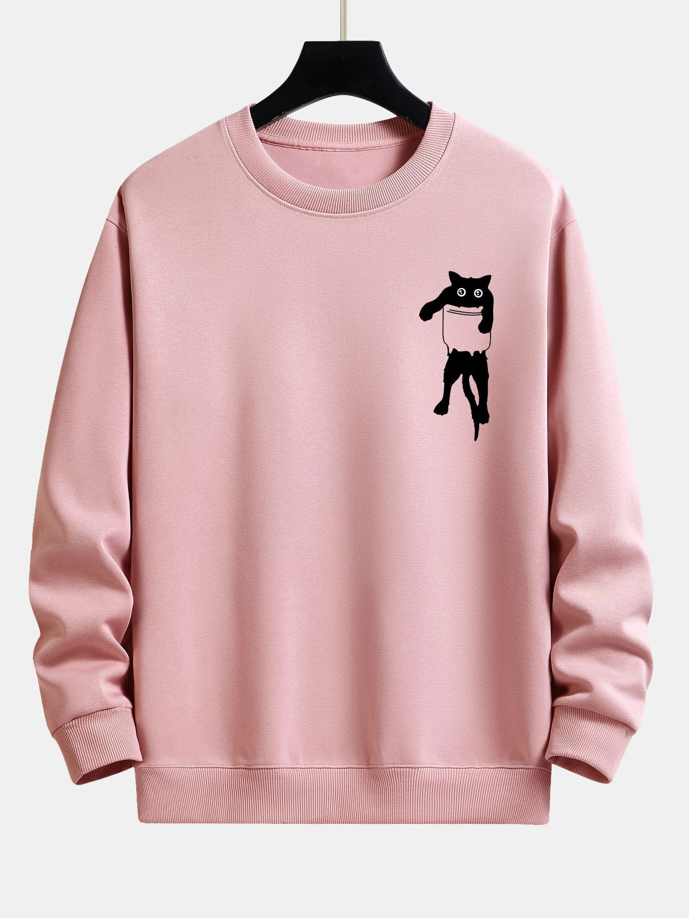 Sweat-shirt coupe décontractée à imprimé chat et poche