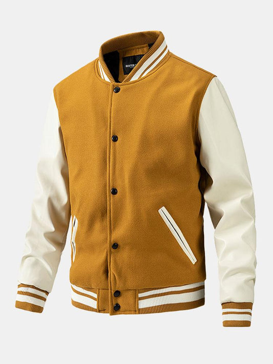 Contrast Wool Look PU Baseball Jacket