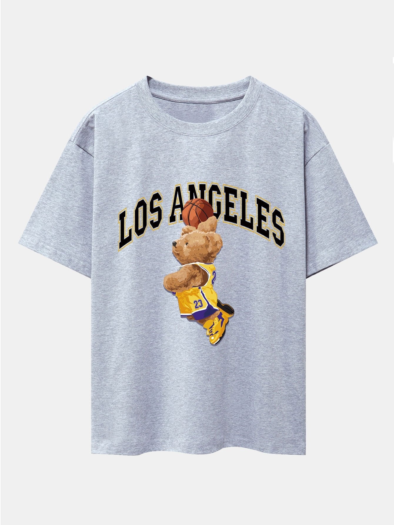 Los Angeles Basketball Bear Print Drop Shoulder Oversize T-Shirt