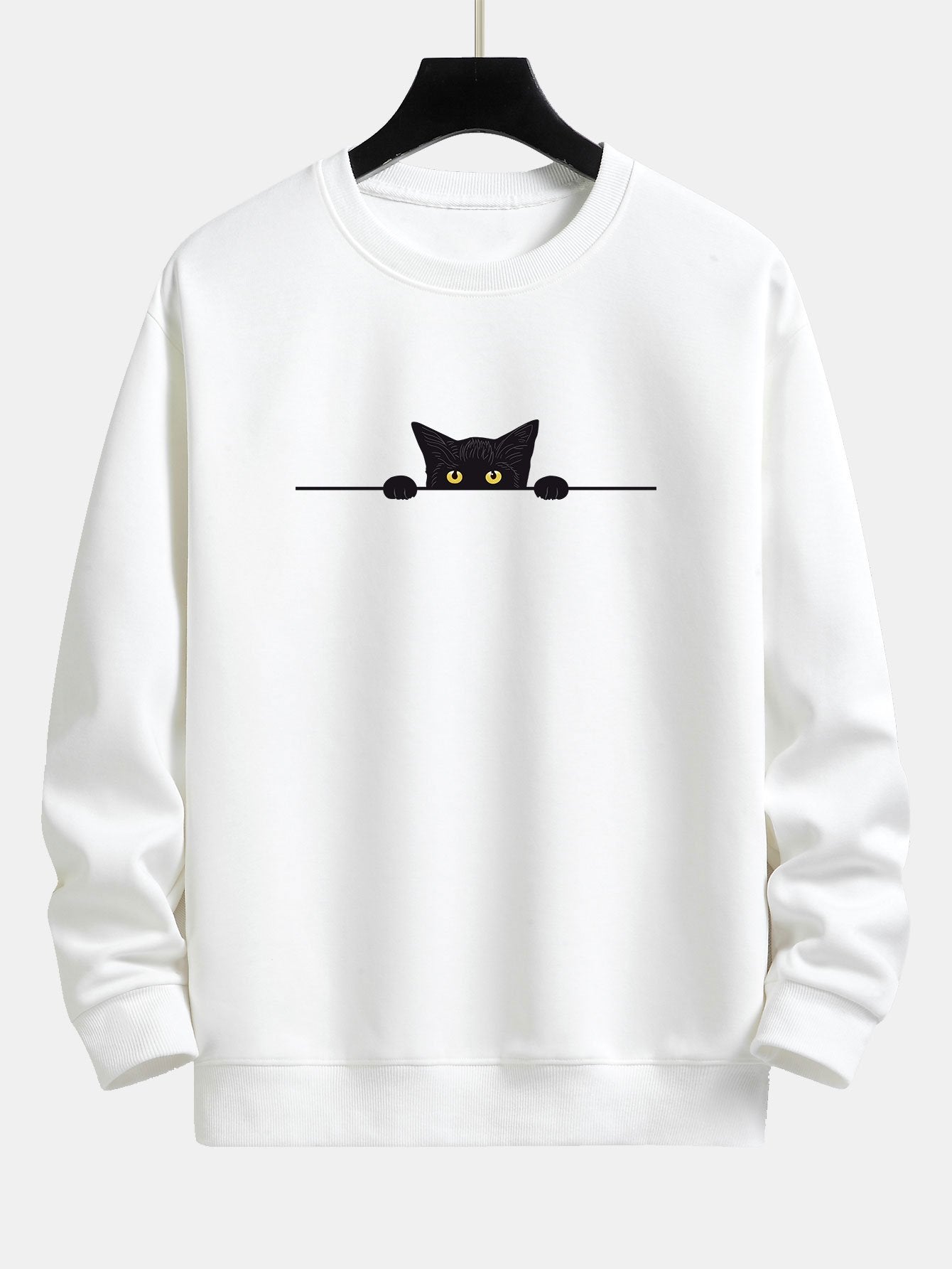 Sweat-shirt coupe décontractée à imprimé chat noir