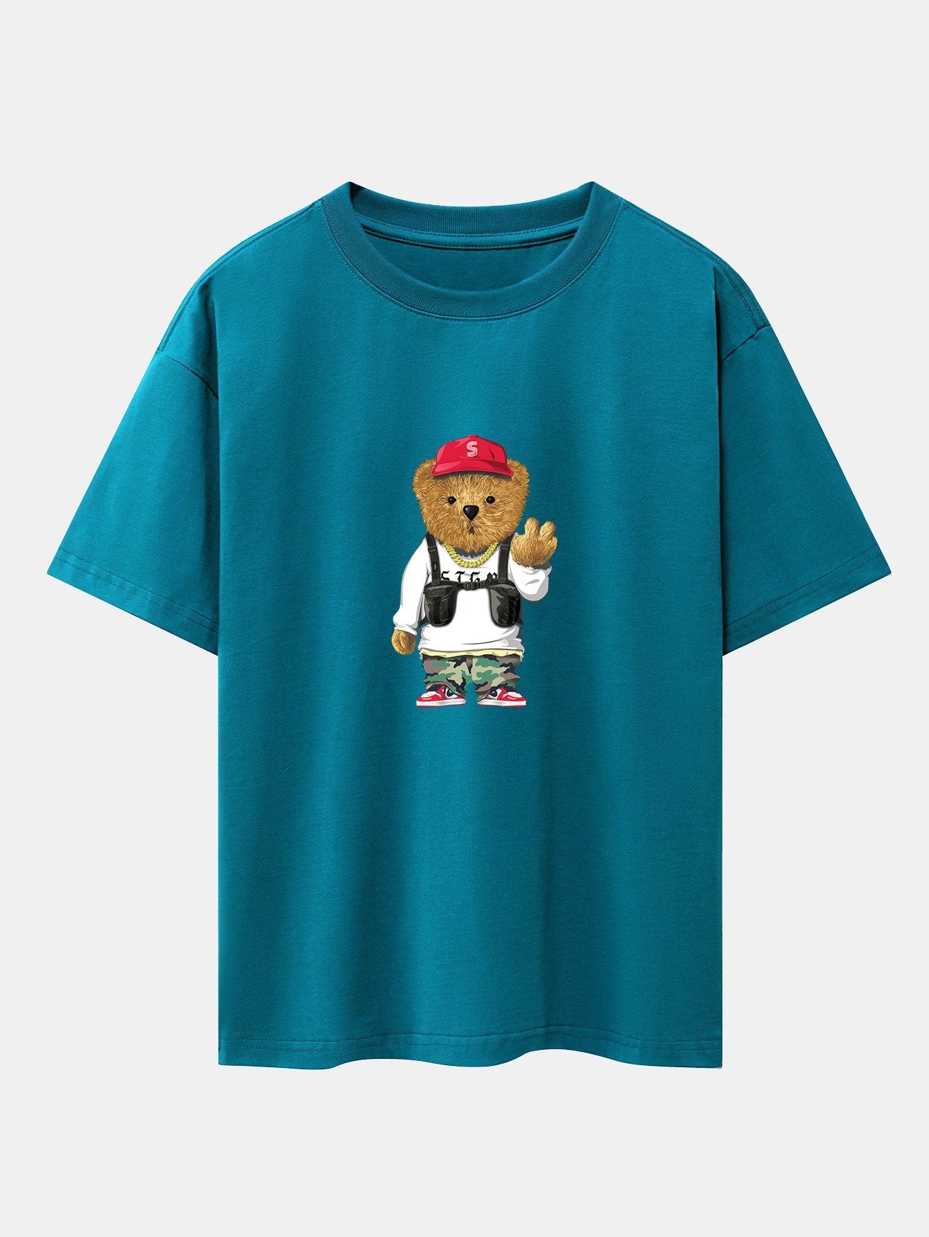 Cool Bear Print Drop Shoulder Oversize T-Shirt