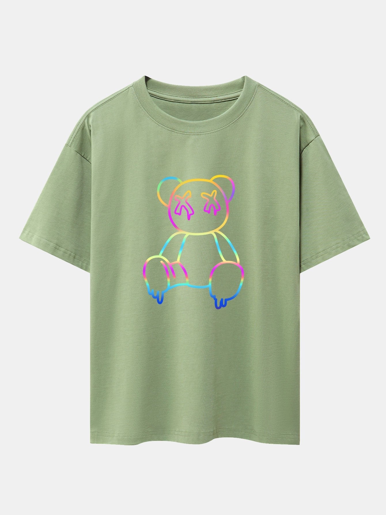 Gradient Dissolving Bear Print Drop Shoulder Oversize T-Shirt