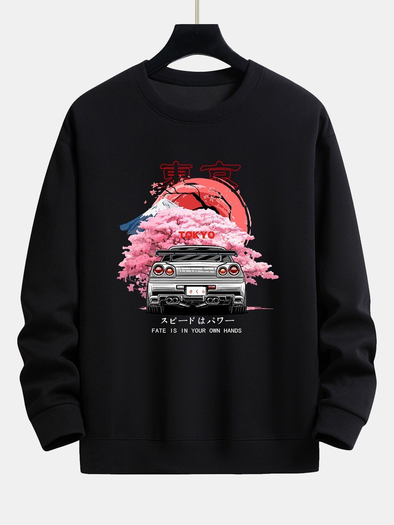 Sweat-shirt coupe décontractée à imprimé voiture Tokyo Sakura