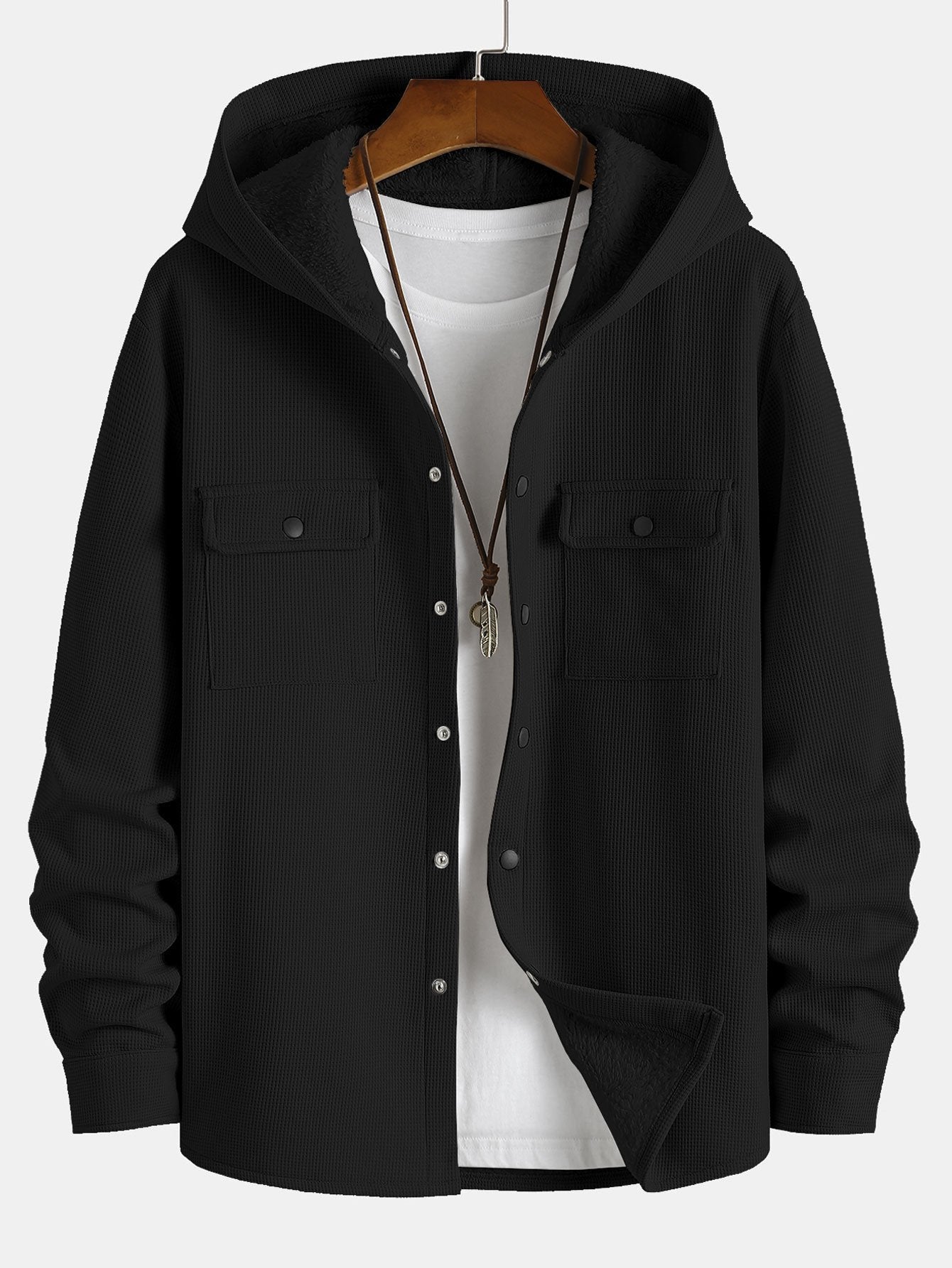 Waffle Hooded Fleece Lined Shirt