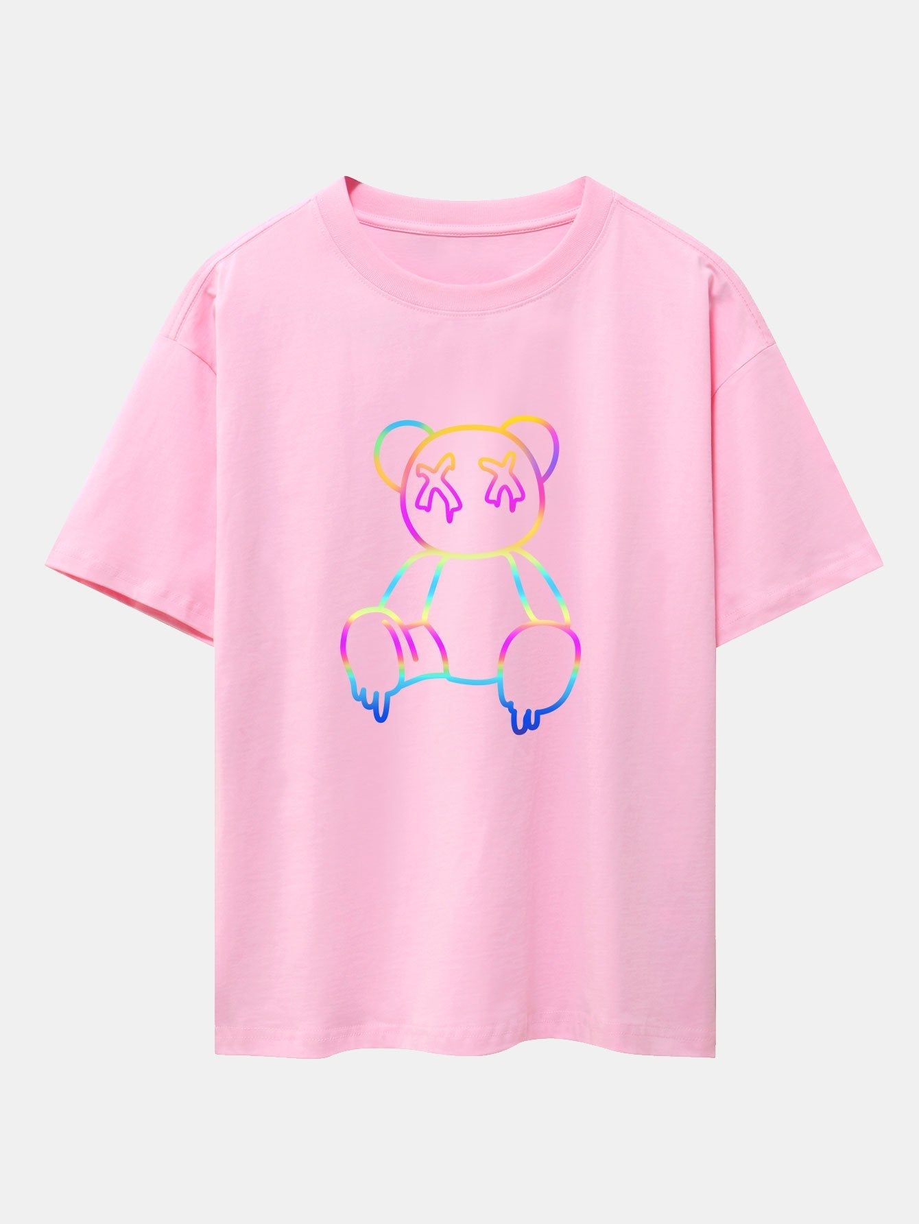 Gradient Dissolving Bear Print Drop Shoulder Oversize T-Shirt