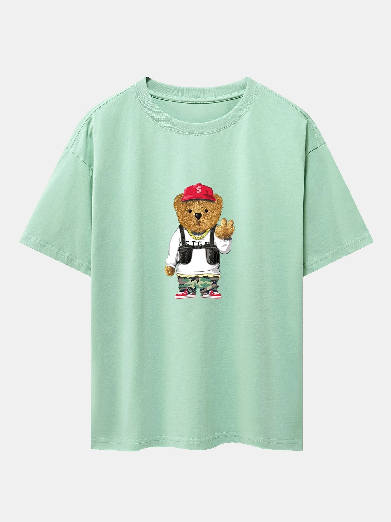 Cool Bear Print Drop Shoulder Oversize T-Shirt