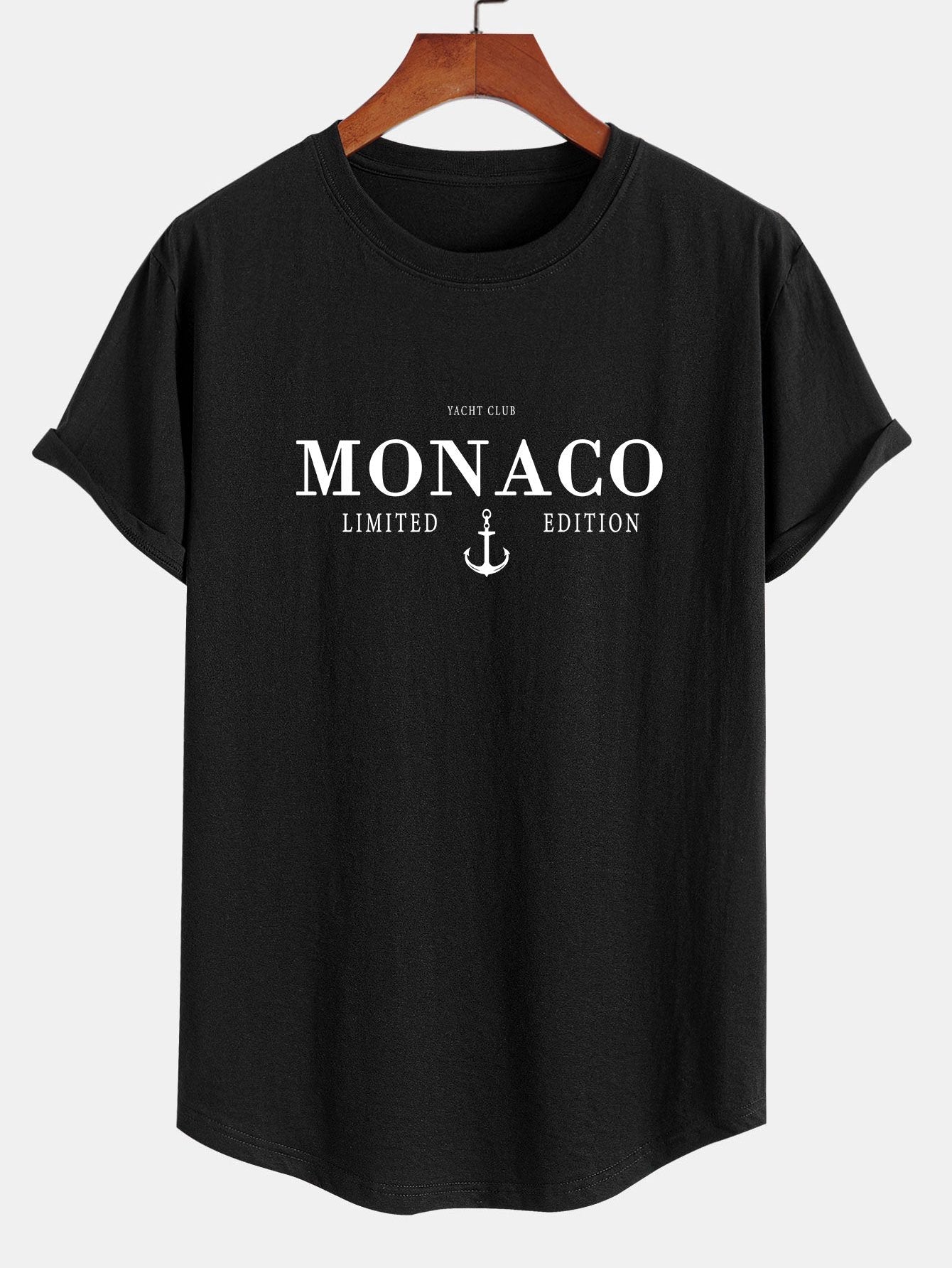 Monaco Slogan Print Cotton Arc Hem T-Shirt