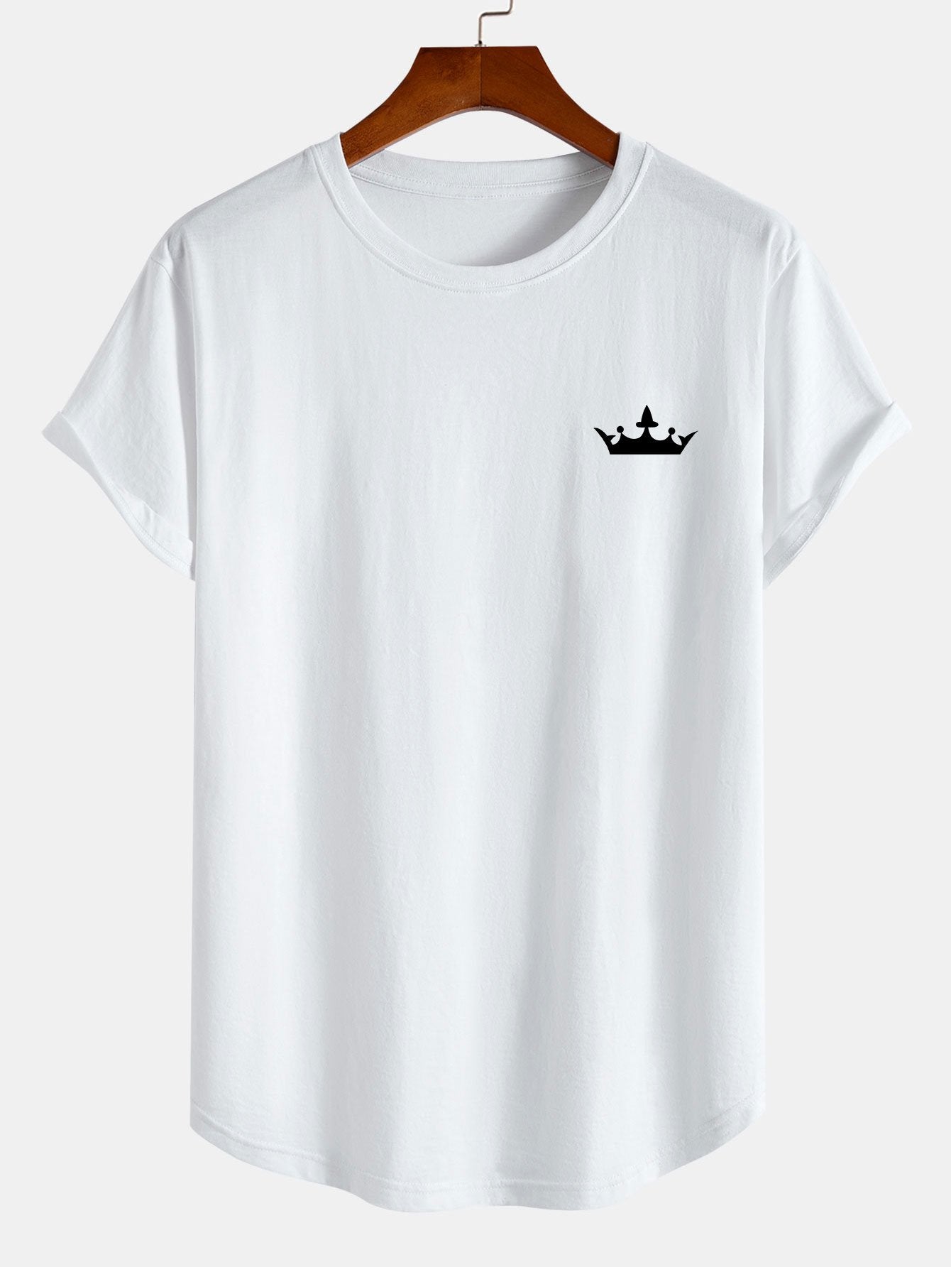 Crown Print Cotton Arc Hem T-Shirt