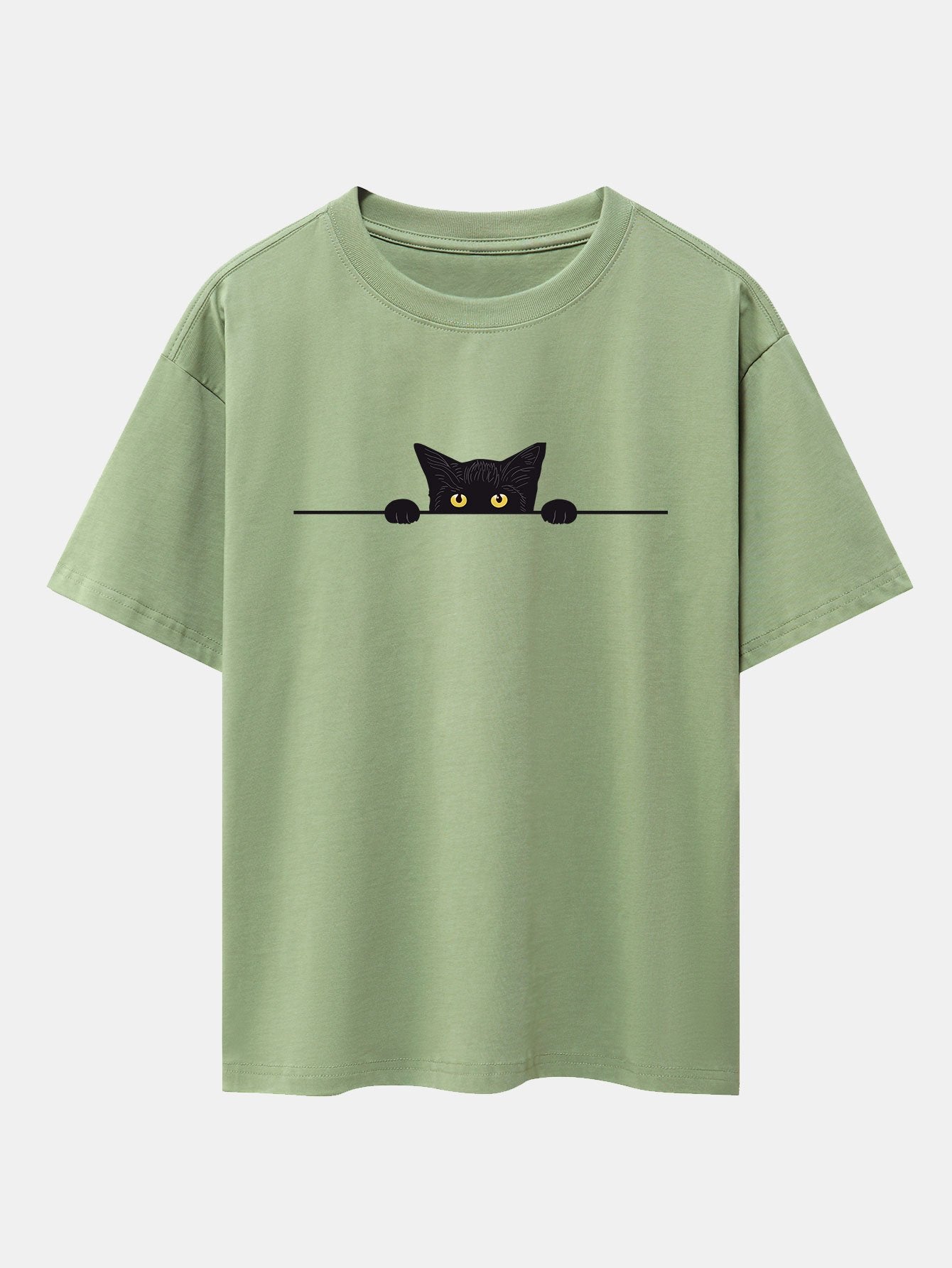 Black Cat Print Drop Shoulder Oversize T-Shirt