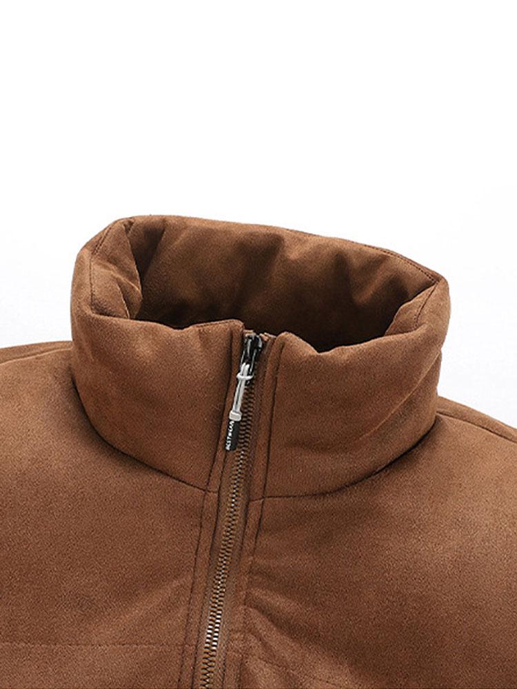 Funnel Neck Faux Suede Puffer Coat