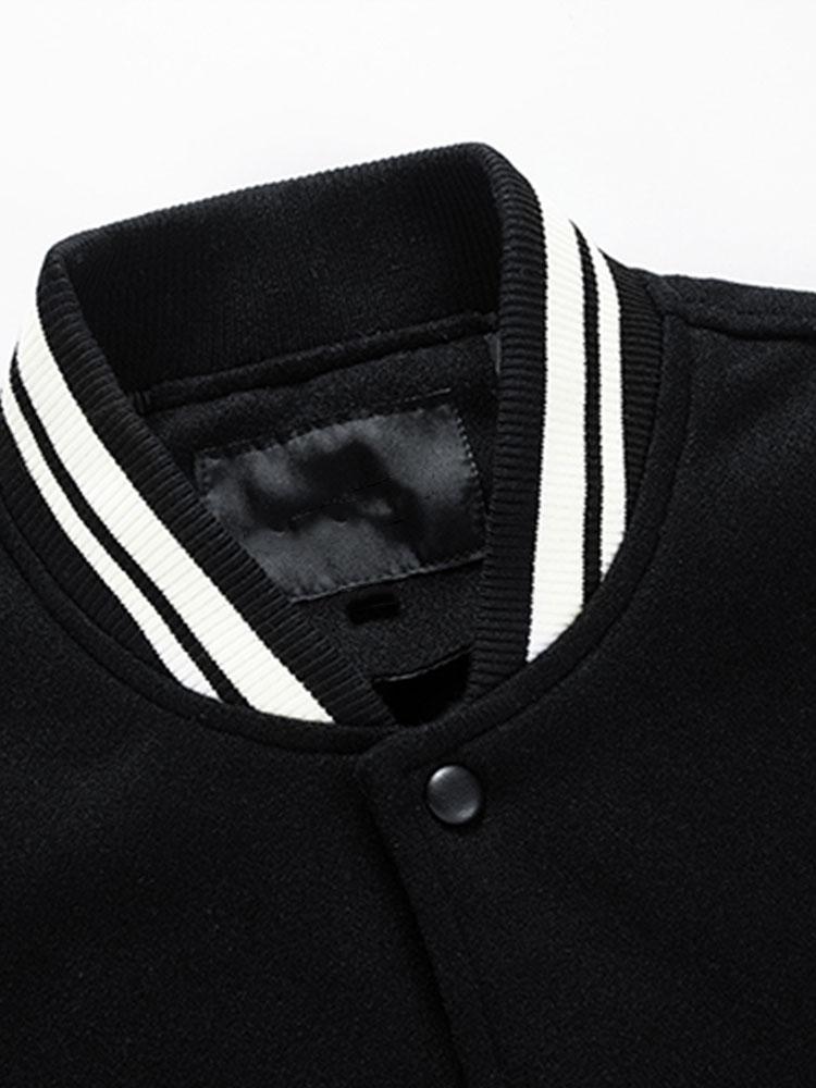 Contrast Wool Look PU Baseball Jacket