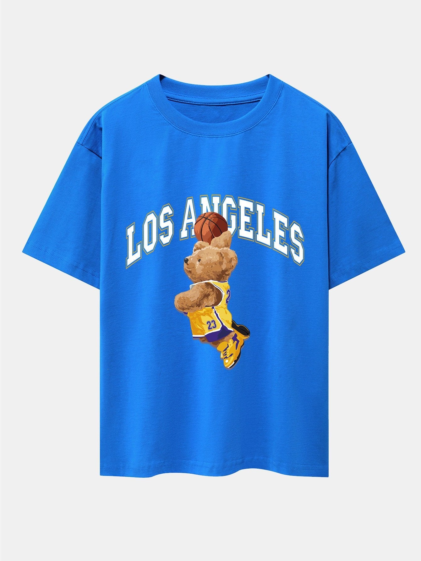 Los Angeles Basketball Bear Print Drop Shoulder Oversize T-Shirt