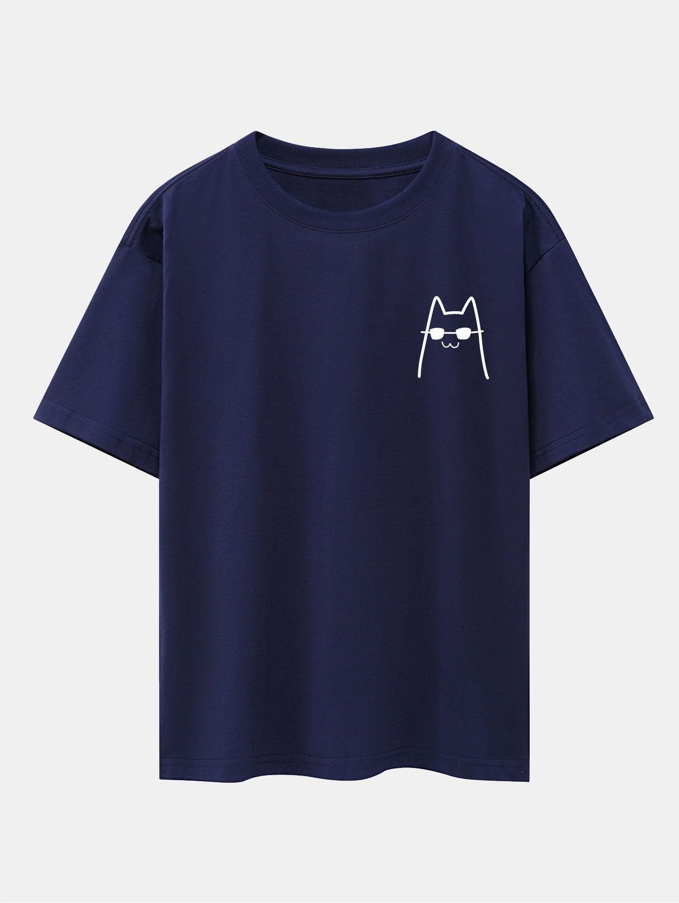 Cat With Sunglasses Print Drop Shoulder Oversize T-Shirt