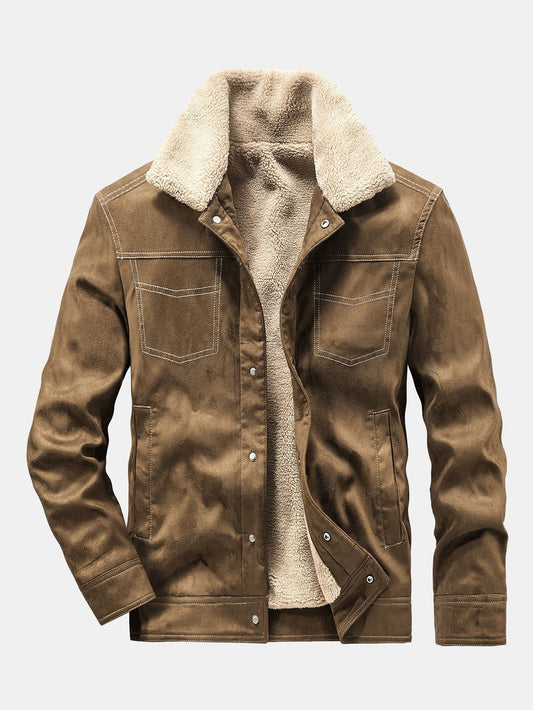 Faux Suede Teddy Lined Utility Jacket