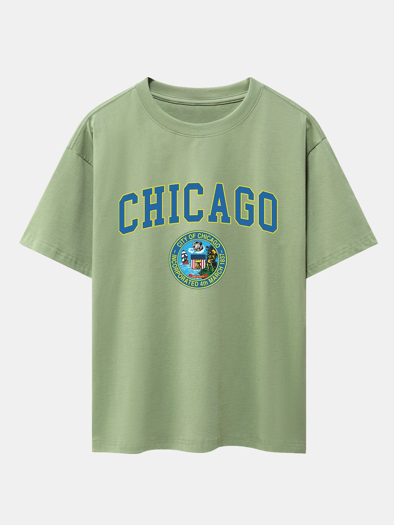 Chicago Coat Of Arms Print Drop Shoulder Oversize T-Shirt