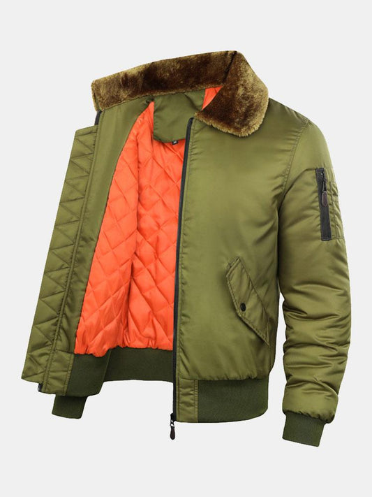 Quilted Lined Bomber Jacket With Faux Fur Collar