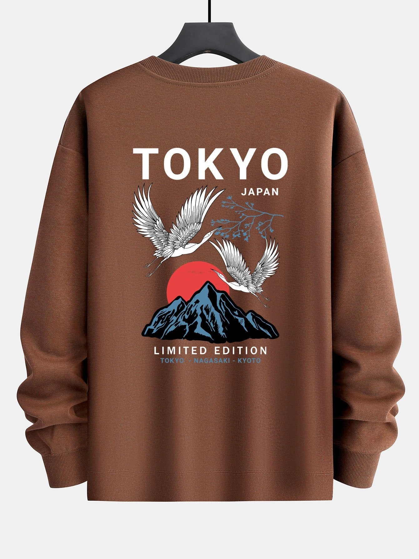 Sweat-shirt coupe décontractée à imprimé Tokyo Crane dans le dos