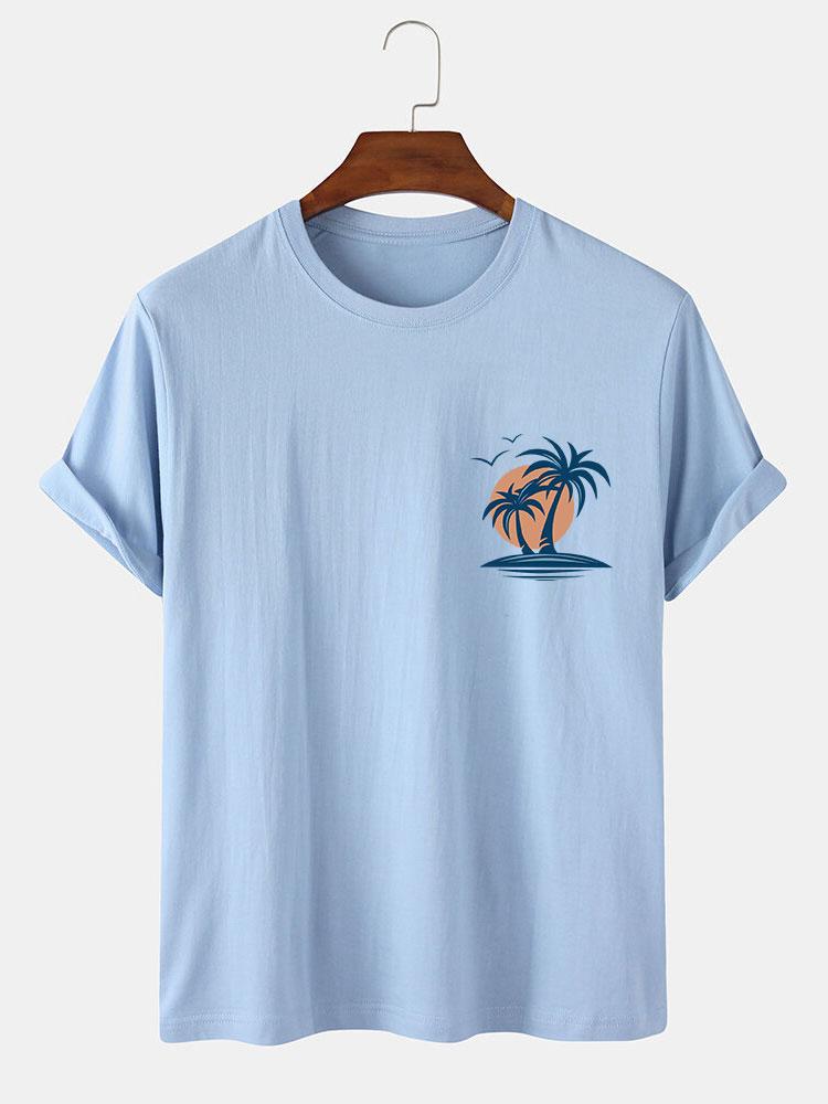 Palm Tree Seagull Print T-Shirt