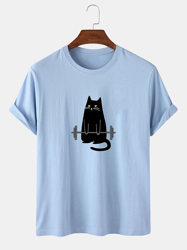 Weightlifting Cat Print T-Shirt