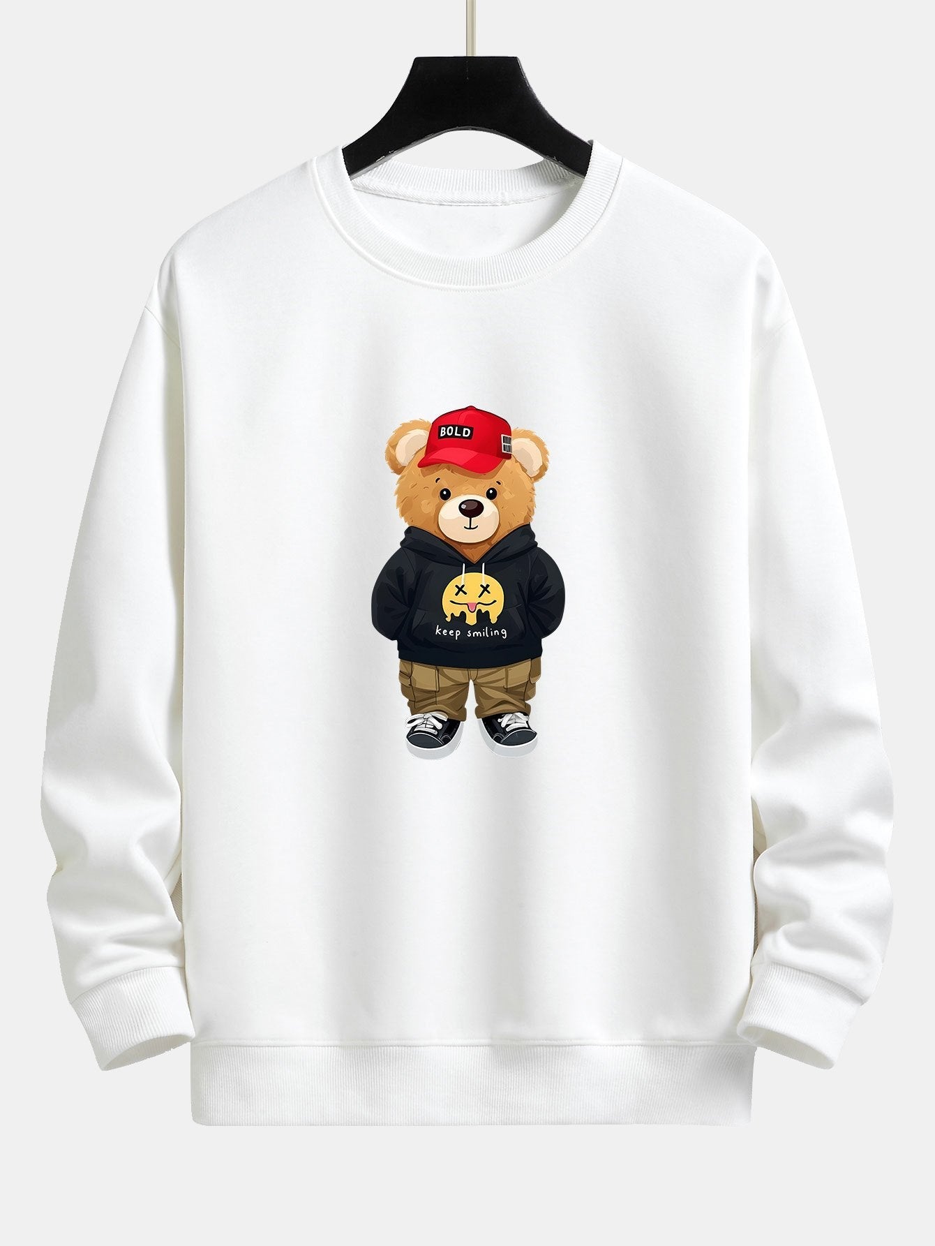 Sweat-shirt coupe décontractée à imprimé ours streetwear