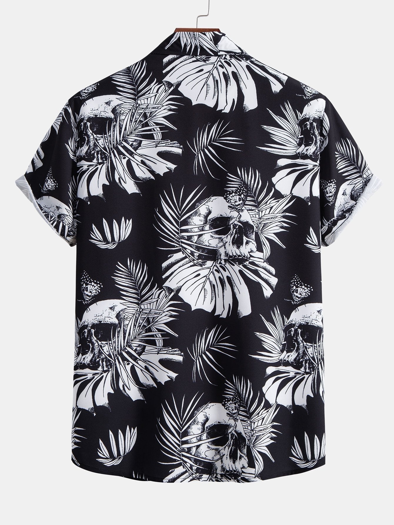 Chemise boutonnée à imprimé tropical et tête de mort