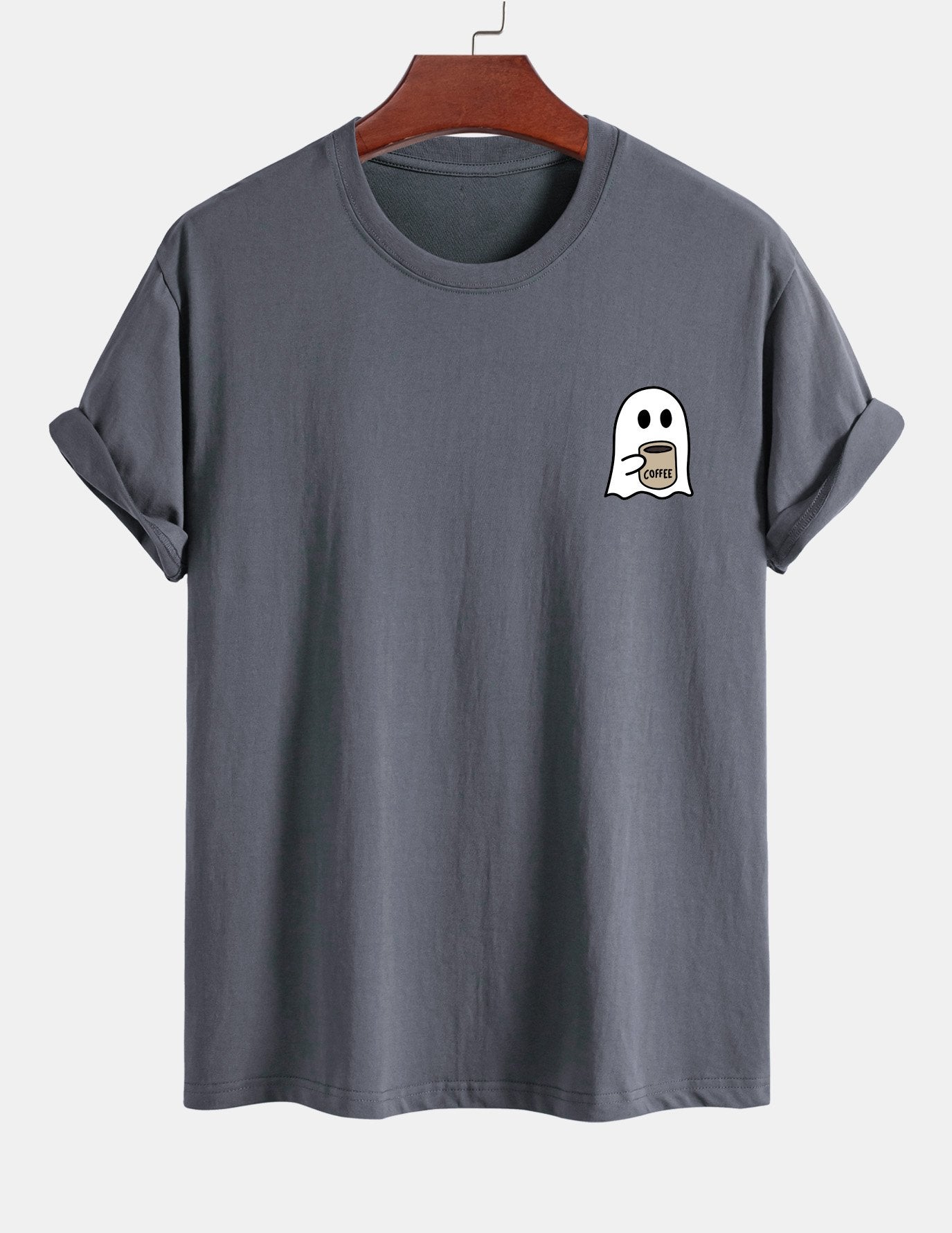 T-shirt en coton imprimé Ghost Drinking Coffee, coupe classique